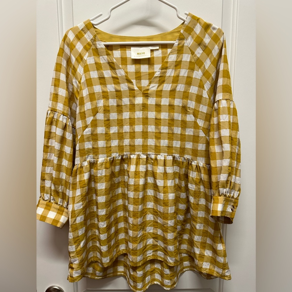 Anthropologie Mauve Mustard Checkered Tunic Top XS